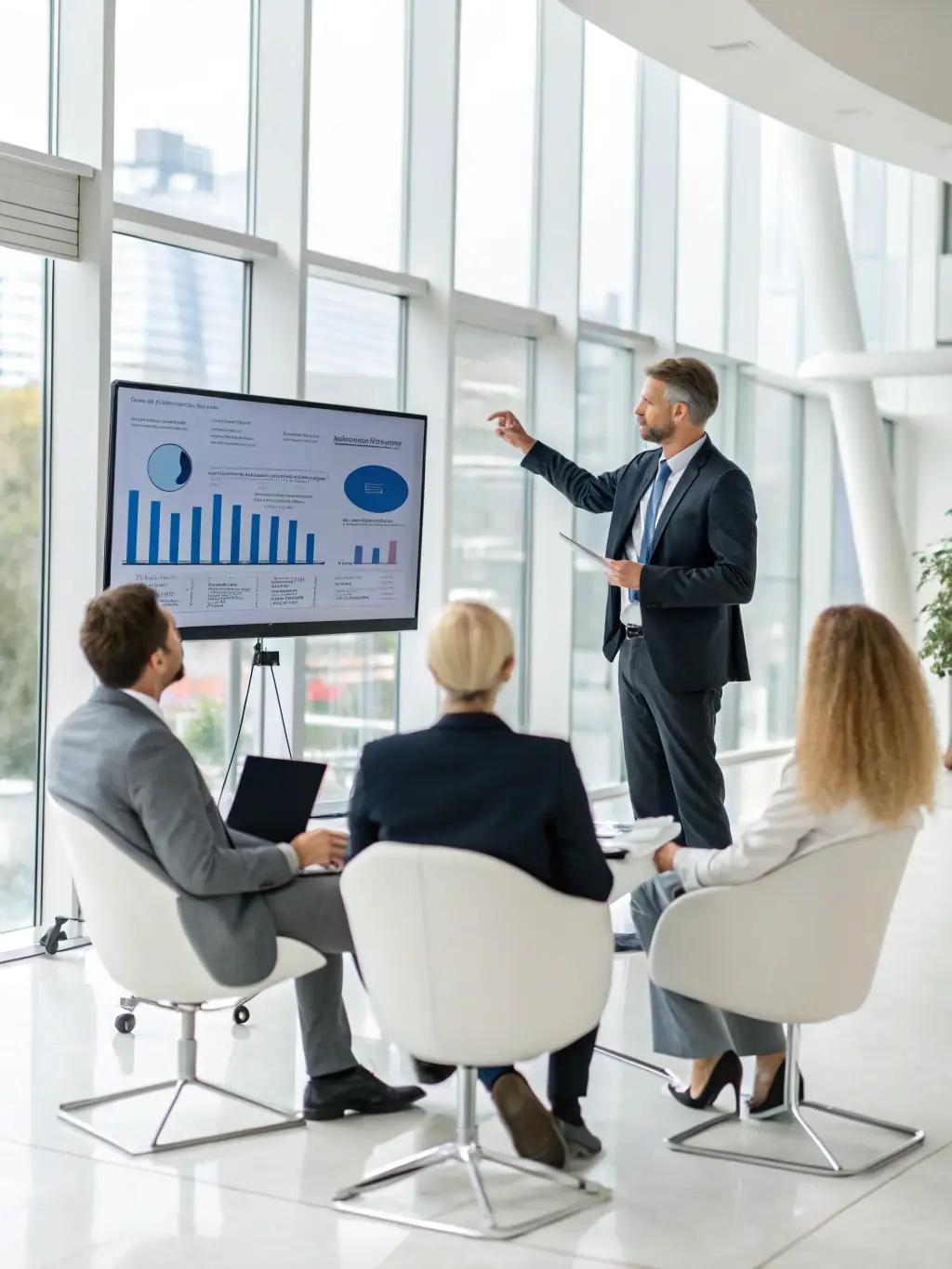 A consultant presenting a data-driven analysis of a company's digital performance to key stakeholders.